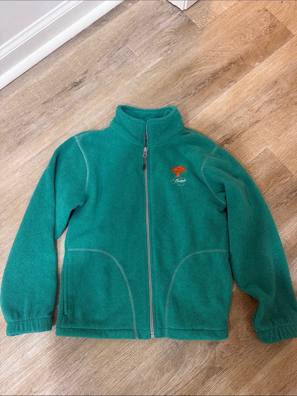 Kids' Teal Full‑Zip Fleece Jacket with Embroidered Detail